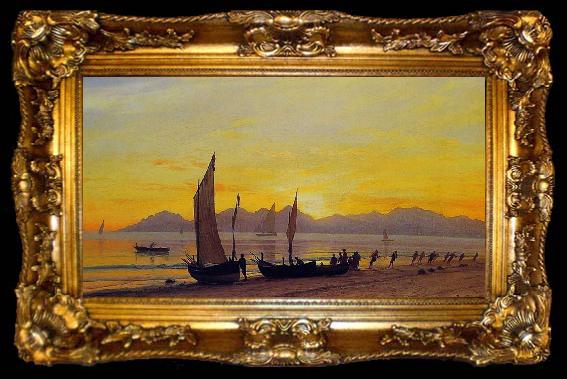 framed  Albert Bierstadt Boats Ashore at Sunset, ta009-2
